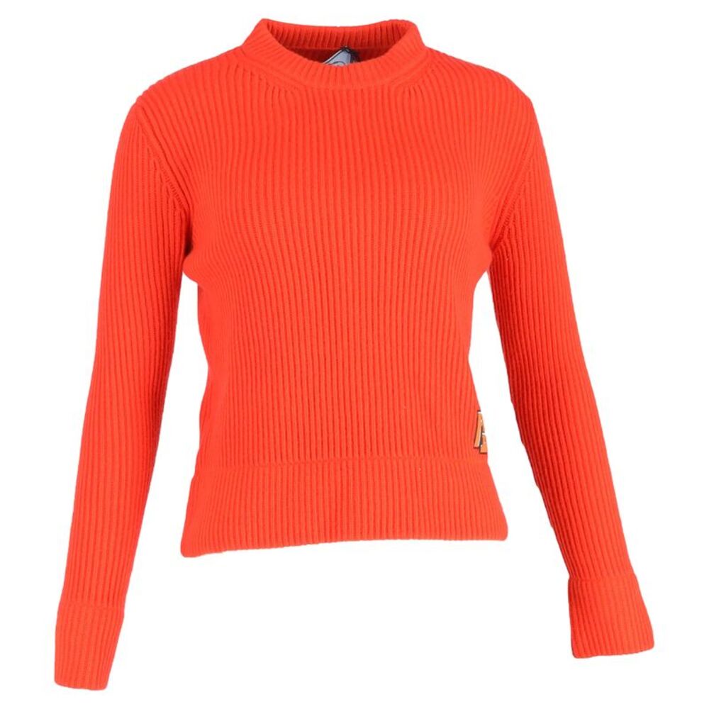 Prada Logo Printed Ribbed Sweater in Orange Wool